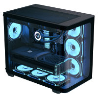 Aerocool (ACCM-PN01043.11) Dual-chamber PC case, Curved glass panelling, 4 x pre-installed 120mm ARGB fans, 450mm GPU clearance, Up to ATX motherboards, 3 x 2.5” and 2 x 3.5” bays, ATX, Micro-ATX, Mini-ITX