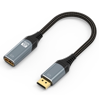 Prevo DPM-HDMIF-ADA Display Converter Adapter, DisplayPort (M) to HDMI (F), 0.2m, Black & Silver, DisplayPort 1.4 & HDMI 2.0, Supports up to 4K@60Hz, Braided Cable, Retail Box Packaging