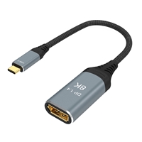 Prevo USBC-DP-ADA Display Converter Adapter, USB Type-C (M) to DisplayPort (F), 0.2m, Black & Silver, DisplayPort 1.4, Supports up to 8K@30Hz, Braided Cable, Retail Box Packaging