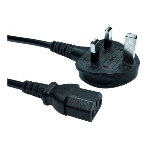 1.8m UK 3 Pin Plug To IEC C13 (Kettle) 5 Amp Fuse Mains Extension Cable - Black