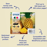 Epson 604 Multipack - Full Set of 4 Ink Cartridges - Pineapple (Original) C13T10G64010 Value Pack CMY (130 Pages) K (150 Pages)