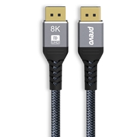 Prevo DP14-2M DisplayPort Cable, DisplayPort 1.4 (M) to DisplayPort 1.4 (M), 2m, Black & Grey, Supports Displays up to 8K@60Hz, Robust Braided Cable, Gold-Plated Connectors, Superior Design & Performance, Retail Box Packaging
