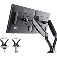 iiyama DS3002C-B1 Dual Gas Spring Monitor Arm, Desk Mount, Fits 2 x 27 Inch Flat Screens, Tilt, Swivel, Height, Rotation