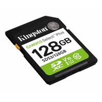 Kingston Canvas Select Plus  SDS3/128GB V30 128GB SD Class 10 UHS-I U3 Flash Card