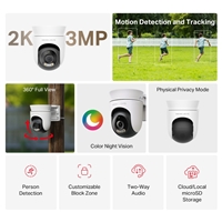 <b>Mercusys MC510 Outdoor Pan/Tilt Security Wi-Fi Camera</b><br/><br/>2K QHD with 360° View - Delivers sharp 2K 3MP video and full 360° horizontal coverage to see every angle and every detail.<br/>Smart Motion & Person Tracking - Automatically detects and tracks motion or people