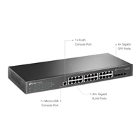 <b>JetStream 24-Port Gigabit L2+ Managed Switch with 4 SFP Slots</b><br/><br/><b>Key Features</b><br/>Full Gigabit Ports: 24x gigabit RJ45 ports and 4x gigabit SFP Slots provide high-speed connections.<br/>Integrated into Omada SDN: Zero-Touch Provisioning (ZTP)