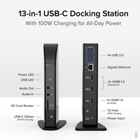 <B>Powerful Expansion</B><br/>USB C docking station with 13 ports for the professional who needs to spread out across three monitors