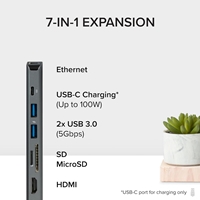 <B>7 in 1 Expansion</B><br/>Transform a single USB C or Thunderbolt port into a 7-in-1 USB-C hub with 2x USB 3.0 ports