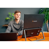 <b>Verbatim Dual Portable Monitor 15.6"</b><br/><br/><b>Product Details</b><br/><br/>Dual Full HD 15.6" IPS screens (1920 x 1080 resolution each)<br/><br/>178 wide viewing angle with 16:9 aspect ratio<br/><br/>HDR support for improved contrast and colour accuracy<br/><br/>Ultra-slim design with integrated 1W stereo speakers<br/><br/>Supports Extend*