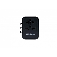 <b>Verbatim Universal Travel Adapter</b><br/><br/><b>Product Details</b><br/><br/>World-to-World adapter (suitable for more than 180 countries) – see country guide<br/><br/>2 x USB-A ports<br/><br/>Supports charging of three devices simultaneously<br/><br/>Includes spare fuse<br/><br/>Safety shutter function prevents foreign objects being inserted into the socket and to keep children safe<br/><br/>Flame resistant material<br/><br/>Compact – its small size makes it convenient to carry