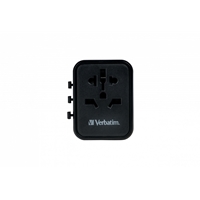 <b>Verbatim Universal Travel Adapter</b><br/><br/><b>Product Details</b><br/><br/>World-to-World adapter (suitable for more than 180 countries)* – see country guide<br/><br/>Supports PD 20W and QC 3.0<br/><br/>1 x USB-C<br/><br/>1 x USB-A<br/><br/>Supports charging of three devices simultaneously<br/><br/>Includes spare fuse<br/><br/>Safety shutter function prevents foreign objects being inserted into the socket and to keep children safe<br/><br/>Flame resistant material<br/><br/>Compact – its small size makes it convenient to carry