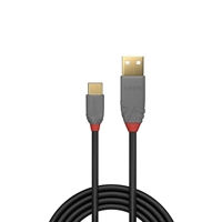 The Lindy 36886 is a 1-metre USB 2.0 Type-A to Type-C cable from the brand's professional "Anthra Line" series. It is designed for high-performance connections in commercial AV and IT installations