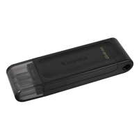 Kingston DT70/64GB DataTraveler 64GB USB Flash Drive, USB 3.2,  USB-C, Gen1, 80MB/s, Clear Cap, Black, Retail.