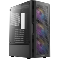 Antec AX20 Case, Black, Mid Tower, 1 x USB 3.0 / 2 x USB 2.0, Tempered Glass Side Window Panel, Slanted Bar & Mesh Design for Massive Airflow, 3 x Pre-Installed RGB LED Fans, ATX, Micro ATX, Mini-ITX Compatible