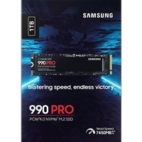 Samsung 990 PRO(MZ-V9P1T0BW) 1TB NVMe SSD, PCIe Gen4, M.2 Interface, 2280, Read 7450 MB/s, Write 6900 MB/s, 5 Year Warranty