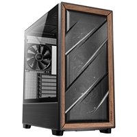 Antec FLUX Mid Tower Gaming Case, 1 x USB Type-C / 2 x USB 3.0, Tempered Glass Side Window Panel, Multi-directional Vent Design, Walnut Wood Accents, 5 x Pre-Installed PWM Fans, E-ATX (=330mm), ATX, Micro-ATX, ITX Compatible