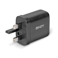 Lindy 65W USB 2 x Type C GaN Charger, Input UK Plug, Output 2 x USB Type C Female, Black