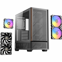 Antec P30 Mid Tower Gaming Case, 1 x USB Type-C / 2 x USB 3.0, Tempered Glass Side Window Panel, Large metal mesh front panel with premium wood accents, 5 x Pre-Installed ARGB LED Fans, ATX, micro-ATX, ITX Compatible
