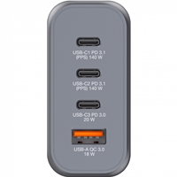 Verbatim GNC-140 GaN Charger 140W with 2 x USB-C PD 140W / 1 x USB-C PD 20W / 1 x USB-A QC 3.0 (EU/UK/US)