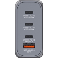 Verbatim GNC-100 GaN Charger 100W with 2 x USB-C PD 100W / 1 x USB-C PD 65W / 1 x USB-A QC 3.0 (EU/UK/US)