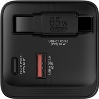 Verbatim GaN Wall Charger 65W 2 Port with Retractable Cable