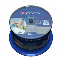 Verbatim BD-R SL Datalife 25GB 6X 50 Pack Spindle Wide Printable No ID