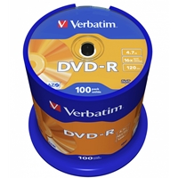 Verbatim DVD-R 16X 100 Pack Spindle 4.7GB Matt Silver