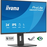 iiyama XB2497HSN-B1 24" IPS LCD USB-C Dock Display with 65W Charging, 4ms (1ms MPRT, Full HD 1920x1080, 350 cd/m2 Brightness, RJ45, 1x HDMI,1 x DisplayPort In, 1 x DP-OUT(MST), USB Hub 2x USB 3.0 + 2x USB-C (7.5W), 2W Speakers, Height Adjustable Stand, TU