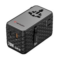 Verbatim Charge 'n' Travel 70W 2C Retractable Universal Travel Adapter Black, Fast Charging up to 70W