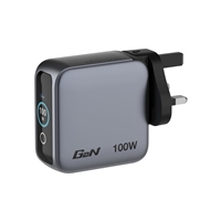 Verbatim Mini GaN Charger 100W With Display, 100W 3-Port + 100W USB-C to USB-C Cable