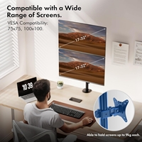 VonHaus Vertical Double Monitor Stand for 13-32" Screens, Twin Monitor Mount with Clamp, Height Adjustable, Easy Assemble Stand with Full Tilt, Rotation & Swivel Arms, VESA 75x75 & 100x100mm
